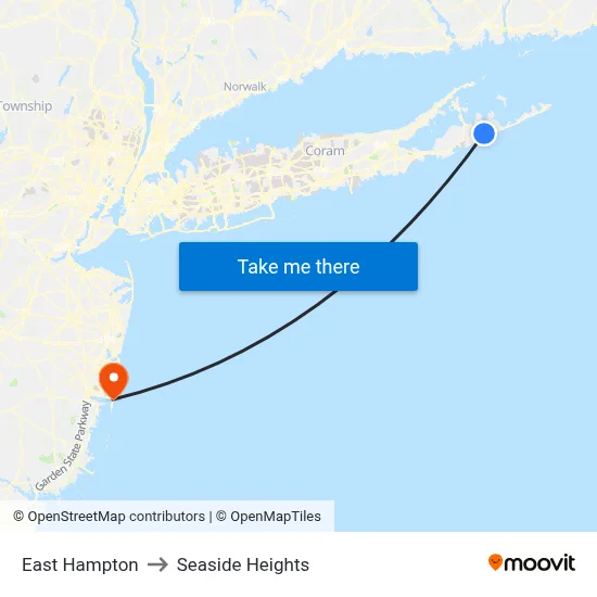 East Hampton to Seaside Heights map