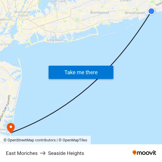 East Moriches to Seaside Heights map