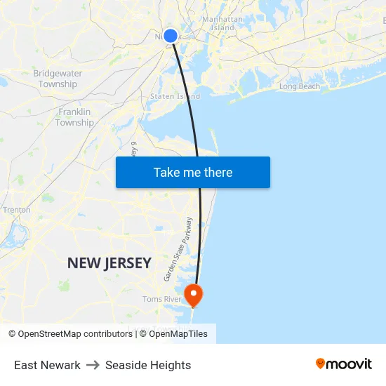 East Newark to Seaside Heights map