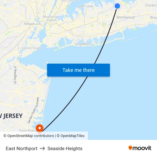 East Northport to Seaside Heights map