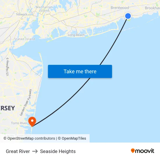 Great River to Seaside Heights map