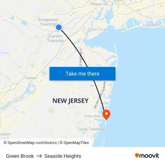 Green Brook to Seaside Heights map