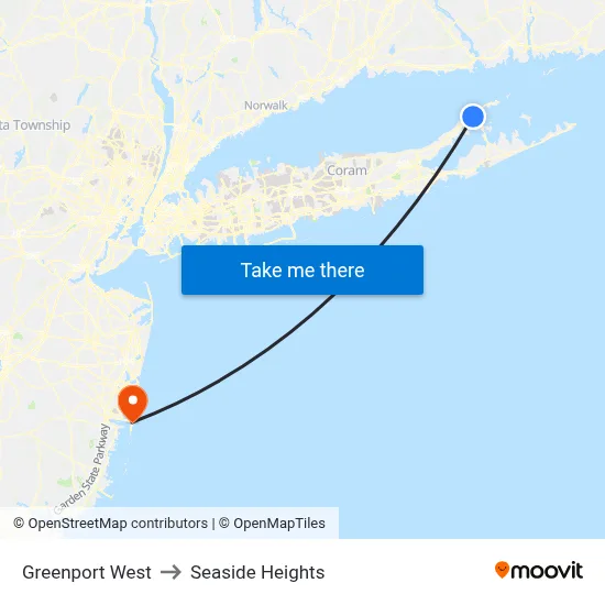 Greenport West to Seaside Heights map