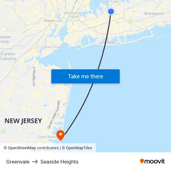 Greenvale to Seaside Heights map