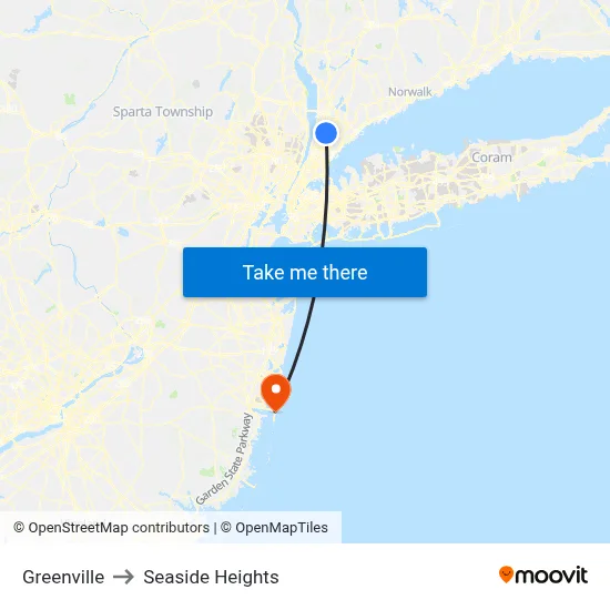 Greenville to Seaside Heights map