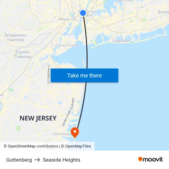Guttenberg to Seaside Heights map