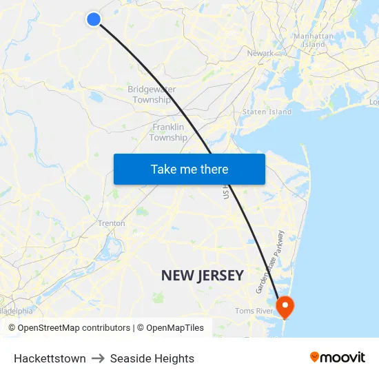 Hackettstown to Seaside Heights map