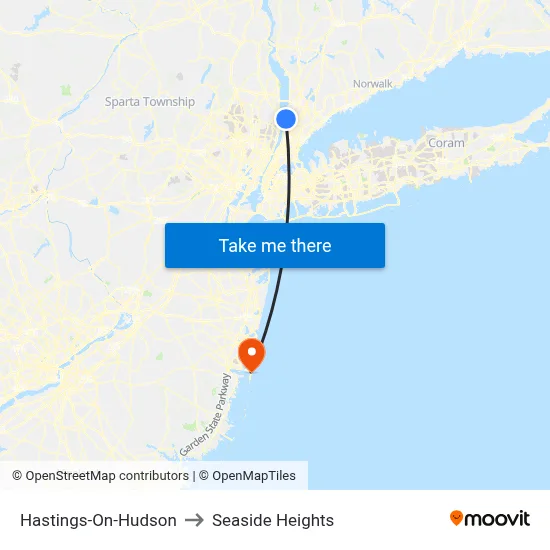 Hastings-On-Hudson to Seaside Heights map