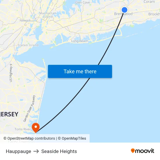 Hauppauge to Seaside Heights map