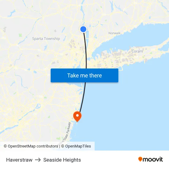 Haverstraw to Seaside Heights map