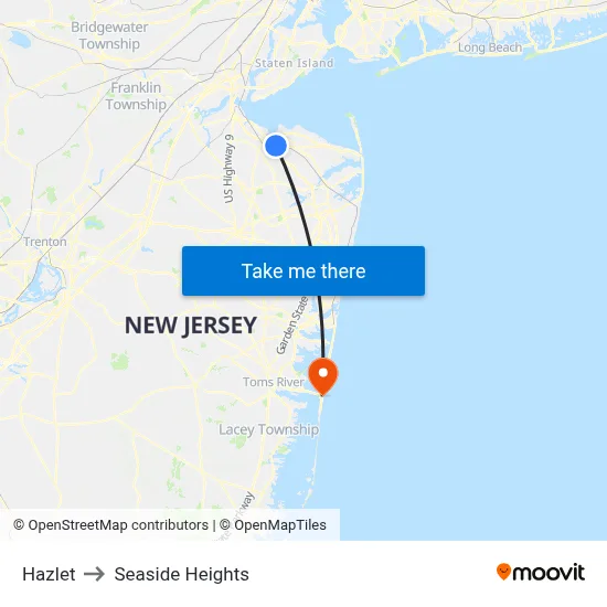 Hazlet to Seaside Heights map