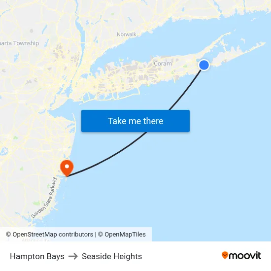 Hampton Bays to Seaside Heights map