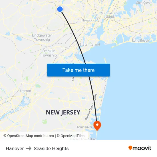 Hanover to Seaside Heights map