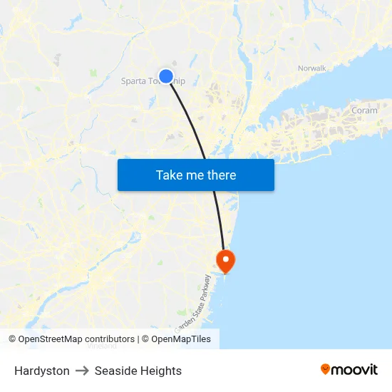 Hardyston to Seaside Heights map