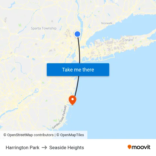 Harrington Park to Seaside Heights map