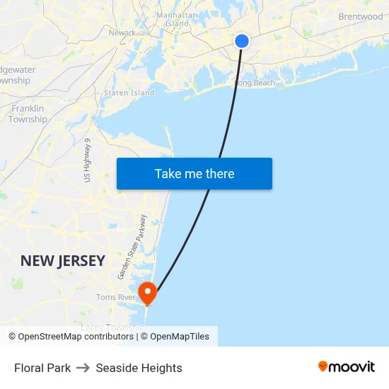 Floral Park to Seaside Heights map