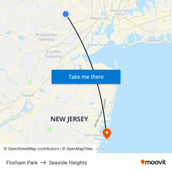 Florham Park to Seaside Heights map