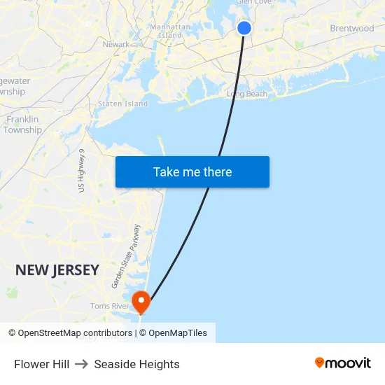 Flower Hill to Seaside Heights map
