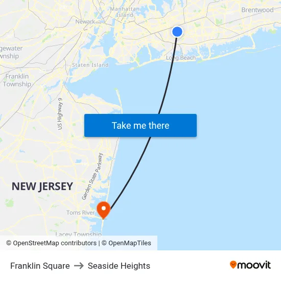 Franklin Square to Seaside Heights map