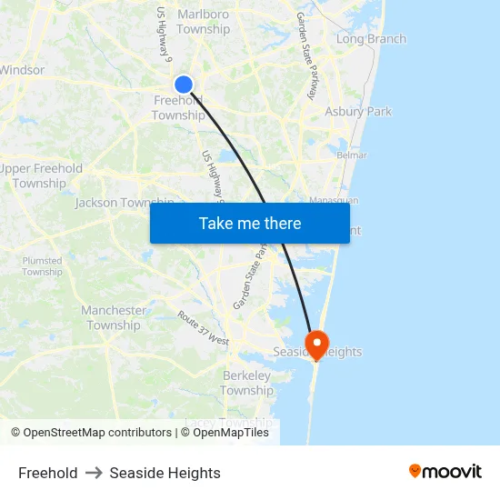 Freehold to Seaside Heights map