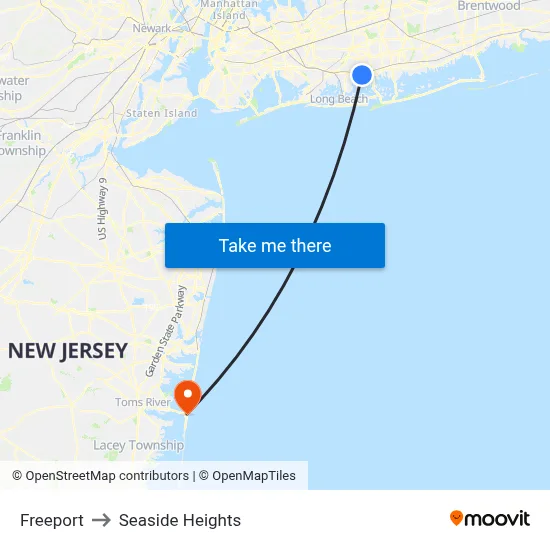 Freeport to Seaside Heights map