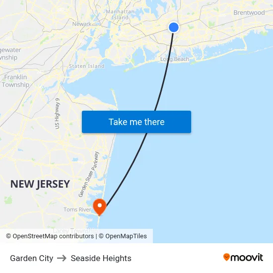 Garden City to Seaside Heights map