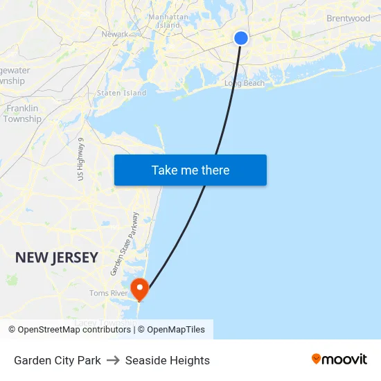 Garden City Park to Seaside Heights map