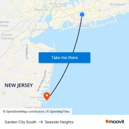 Garden City South to Seaside Heights map