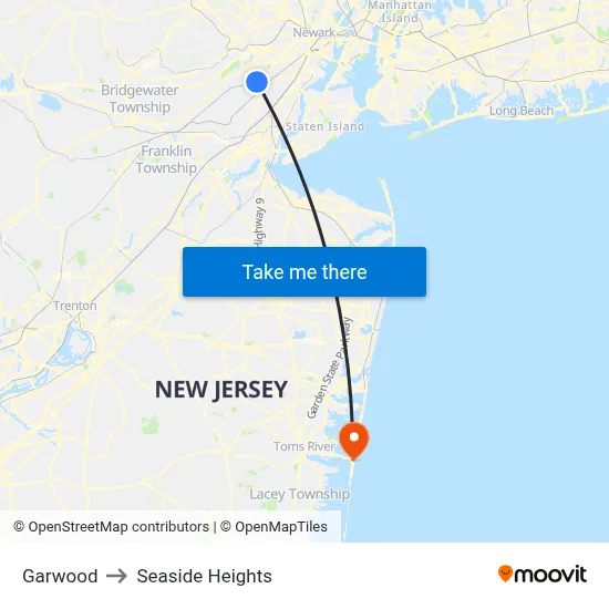 Garwood to Seaside Heights map
