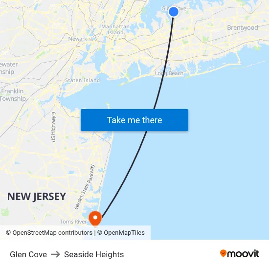 Glen Cove to Seaside Heights map