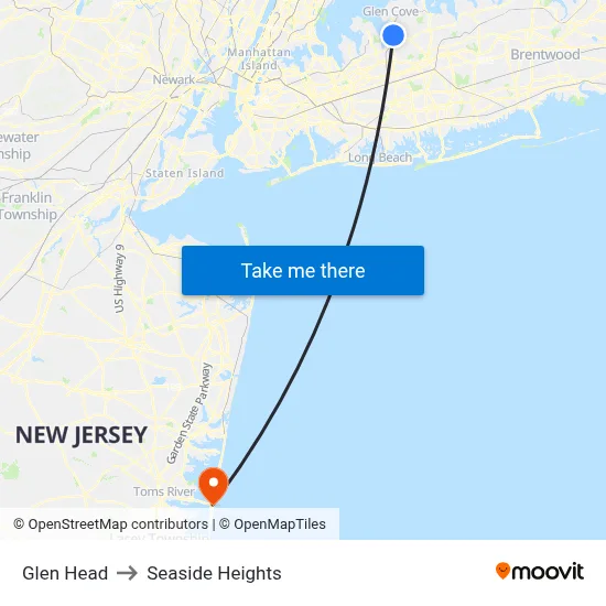 Glen Head to Seaside Heights map