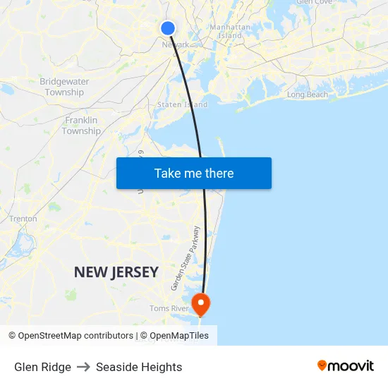 Glen Ridge to Seaside Heights map