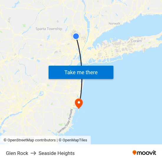 Glen Rock to Seaside Heights map