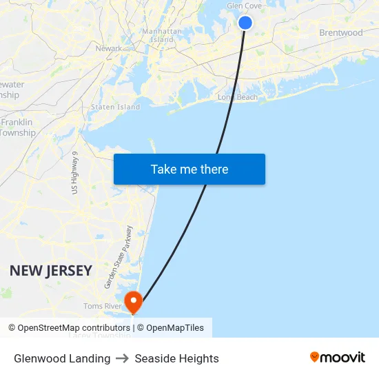 Glenwood Landing to Seaside Heights map