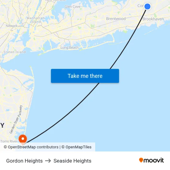 Gordon Heights to Seaside Heights map