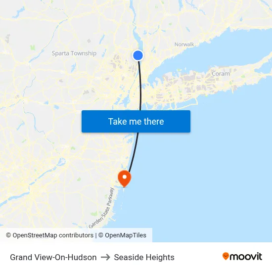 Grand View-On-Hudson to Seaside Heights map