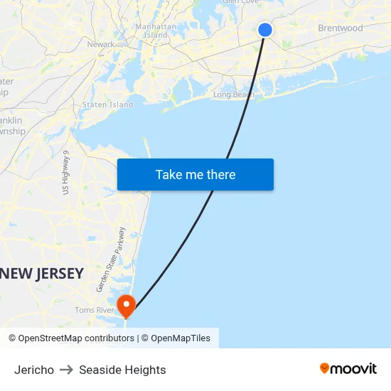 Jericho to Seaside Heights map