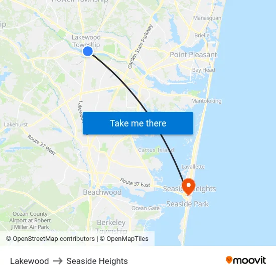 Lakewood to Seaside Heights map