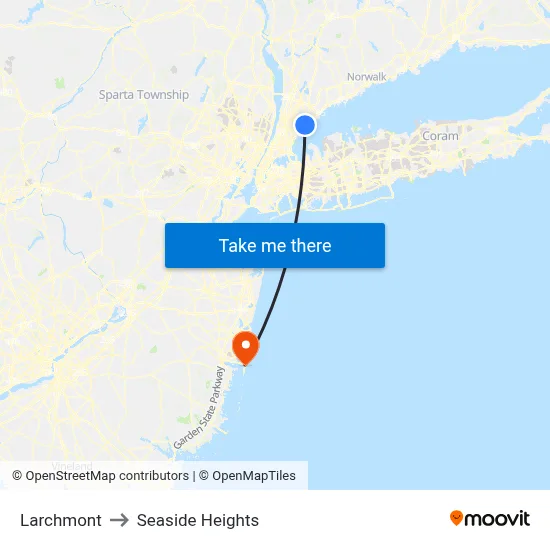 Larchmont to Seaside Heights map
