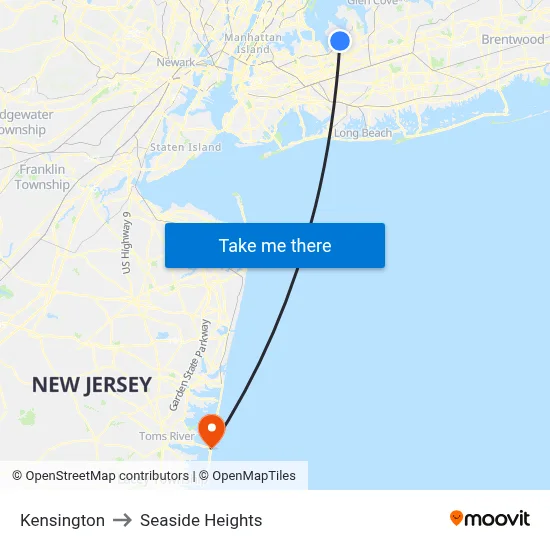 Kensington to Seaside Heights map