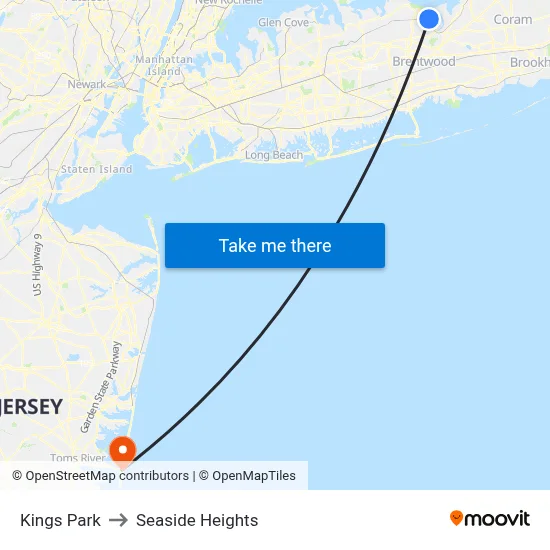 Kings Park to Seaside Heights map