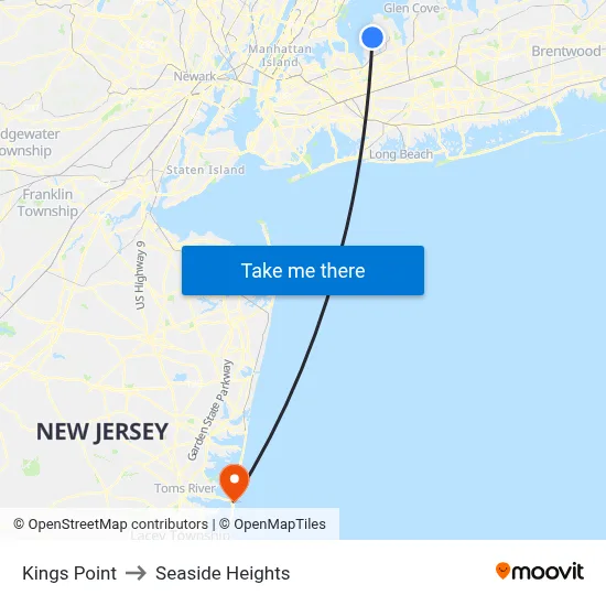 Kings Point to Seaside Heights map