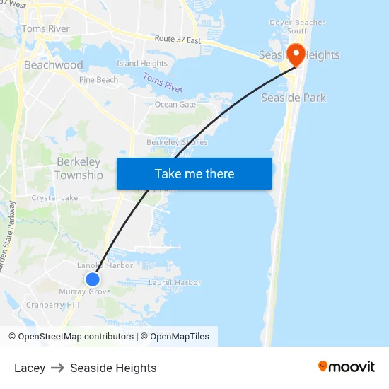 Lacey to Seaside Heights map
