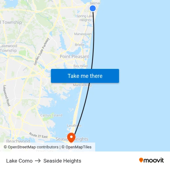 Lake Como to Seaside Heights map