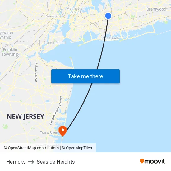 Herricks to Seaside Heights map