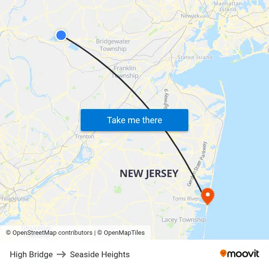 High Bridge to Seaside Heights map