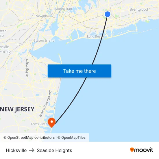 Hicksville to Seaside Heights map