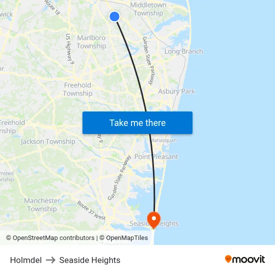 Holmdel to Seaside Heights map