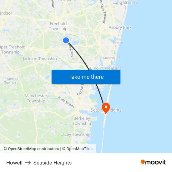 Howell to Seaside Heights map