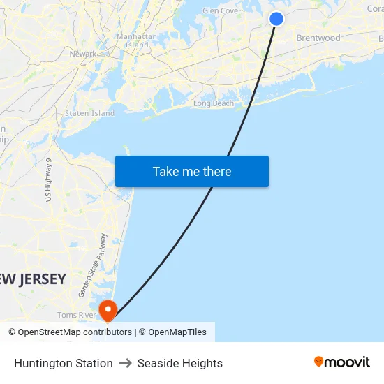 Huntington Station to Seaside Heights map